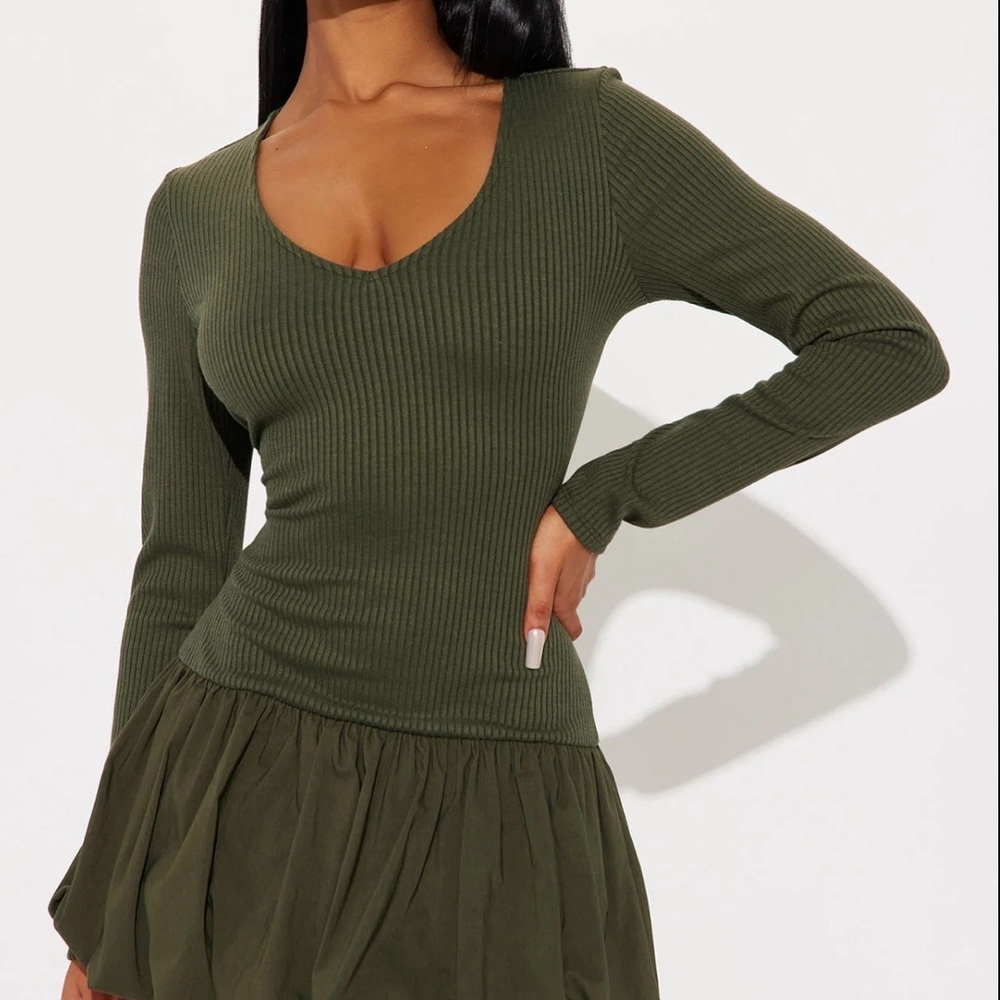 Fashion Nova Ari Sweet Girl Bubble Mini Dress Olive L